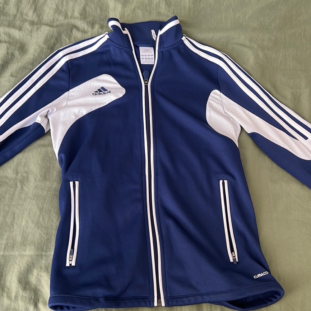 Adidas classic striped jacket. Blue and white size small